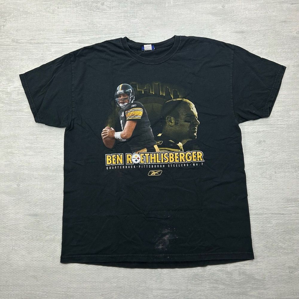 Vintage Pittsburg Steelers Shirt Adult Large Black Ben Roethlisberger Solo NFL